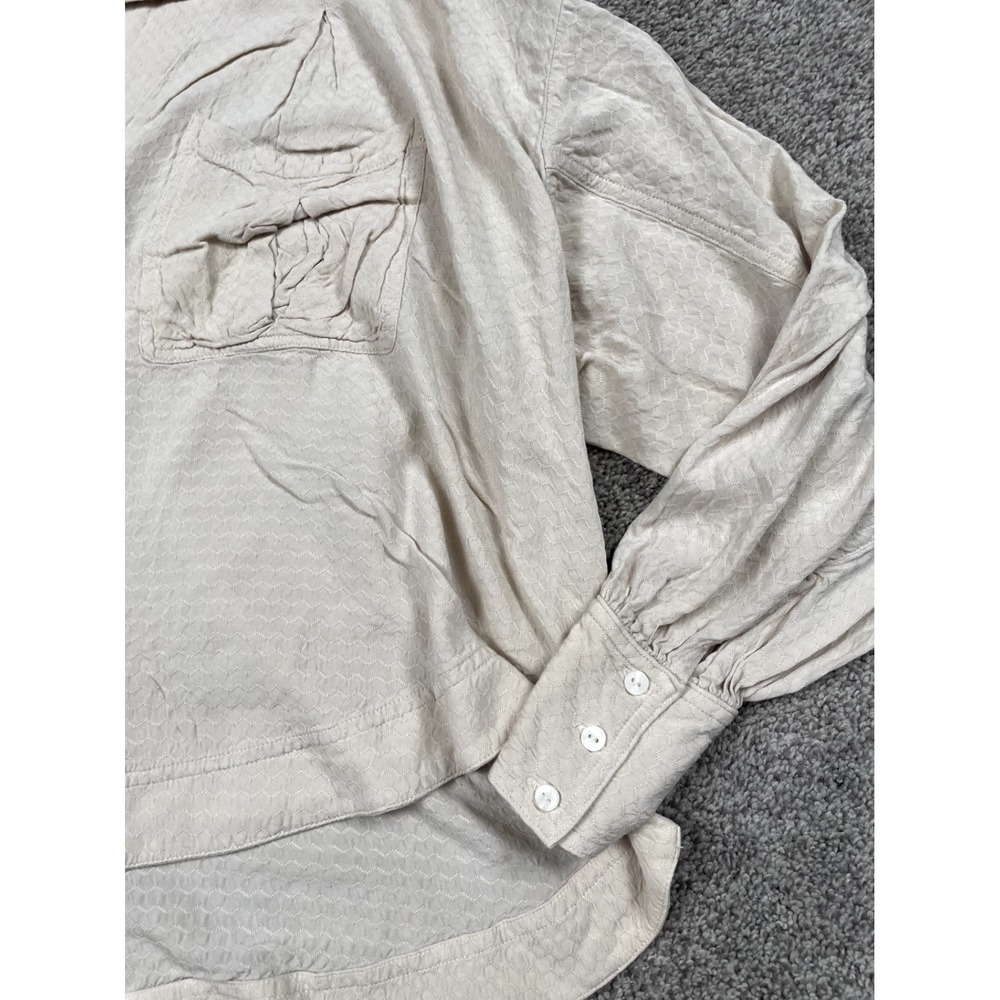 Free People Shirt Womens XS Button Down Beige Boho Tunic High Low Flowy Flutter - Picture 4 of 8